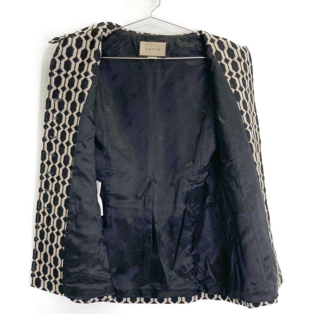 Gucci Domestic Regular All-over Pattern 649031 Wool Flannel Tweed Jacket 40 blackUsed