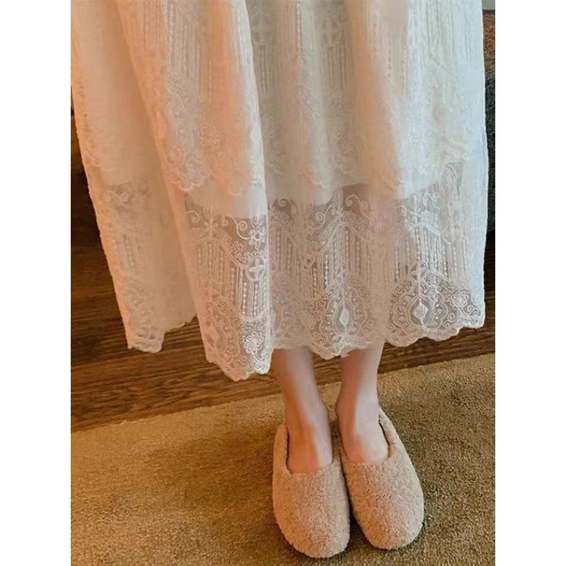 2023 European White Lace Long Sleeve Slimming Spring Dress for Women