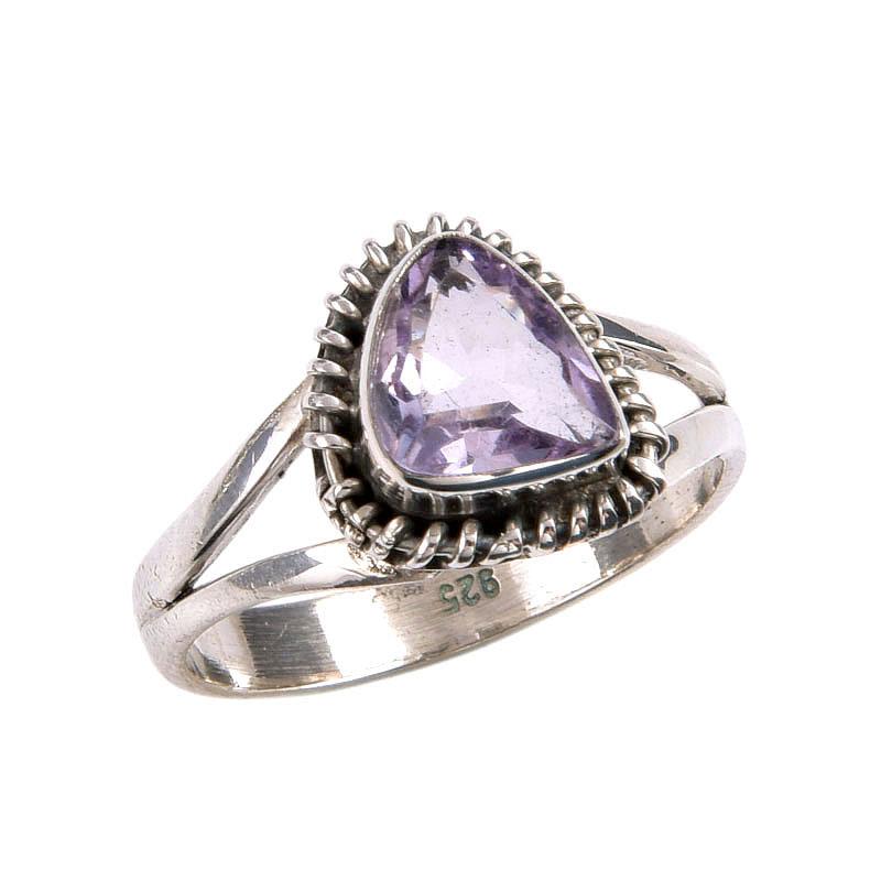 Natural Pink Amethyst Gemstone Handmade 925 Solid Silver Jewelry Ring S.8 c7U30