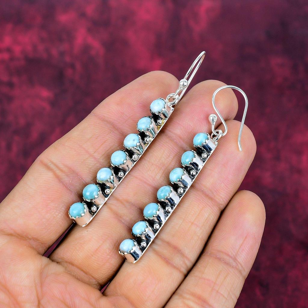 Larimar Earrings, 925 Solid Sterling Silver Jewelry, Gemstone Earrings, Gift For Her Handmade Dainty Jewelry