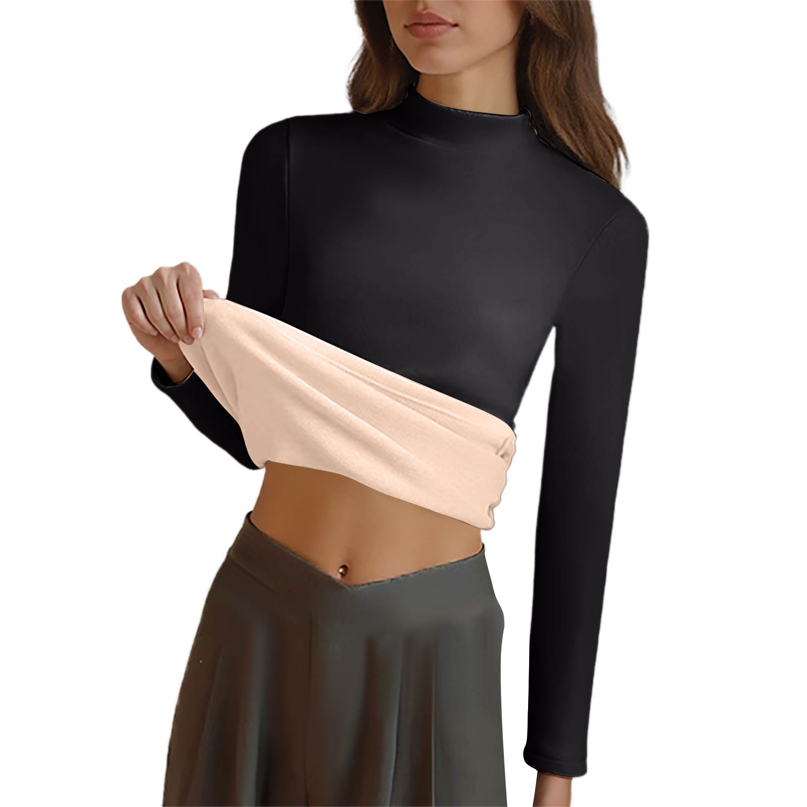 

Women s Fashionable Casual Round Neck Solid Fleece Long Sleeve Top XXL чёрный