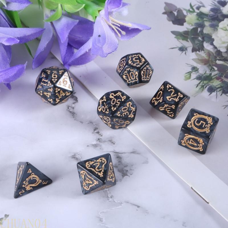 A1A2 7Pcs Polyhedral Dices Dragon Pattern Table Game Dices Multi-Sided Acrylic Dices for Role Playing Game Easy to Read