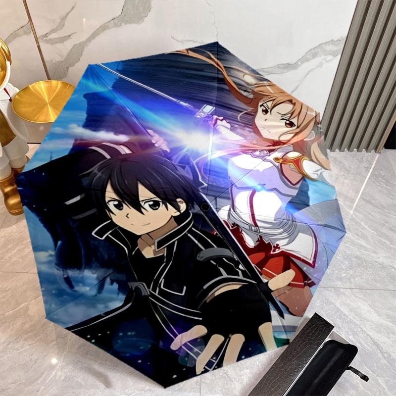 Sword Art Online Umbrella with Automatic Open/Close & Self-8-Rib Heavy-Duty Umbrella, Compact Travel Umbrella Suitable for Outdoor
