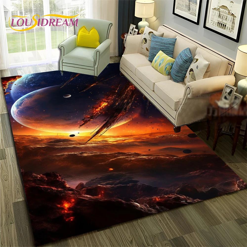 Galaxy Planet Star 3D Univers Weltraum Teppich Teppich für Zuhause Wohnzimmer Schlafzimmer Sofa Fußmatte Dekor,Kinderbereich Teppich Rutschfeste Bodenmatte
