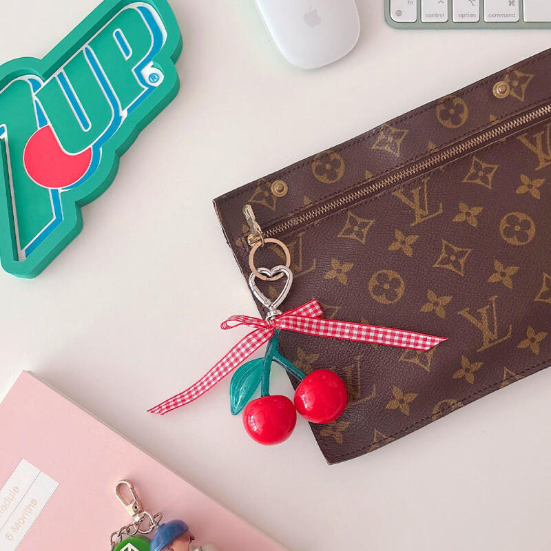 Check Ribbon Cherry Keychain
