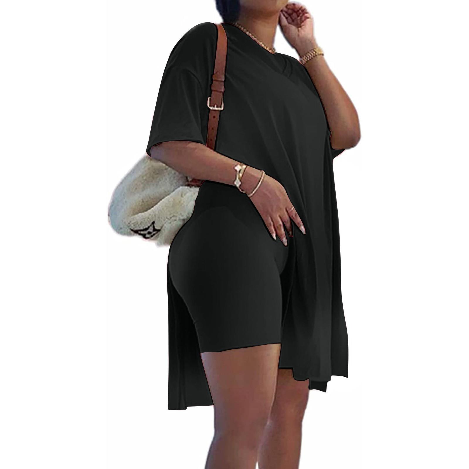 

Женская туника больших размеров с короткими рукавами и боковыми разрезами и узкие шорты, комплект спортивной одежды из 2 предметов XXXXXL чёрный