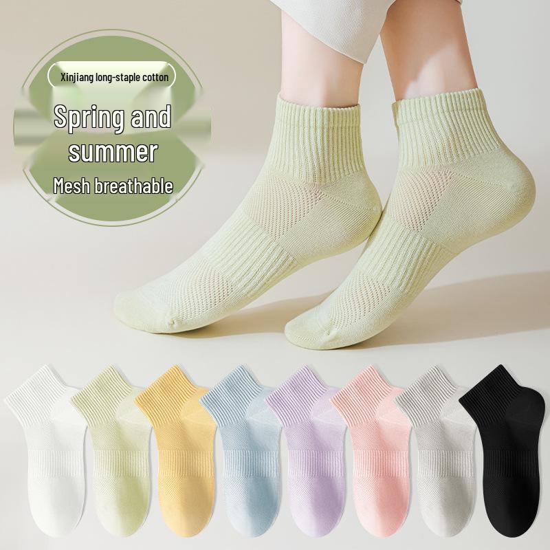 Women's Summer Ankle Socks - Pure Cotton, Thin, Seamless, Sweat-Absorbing Sports Socks