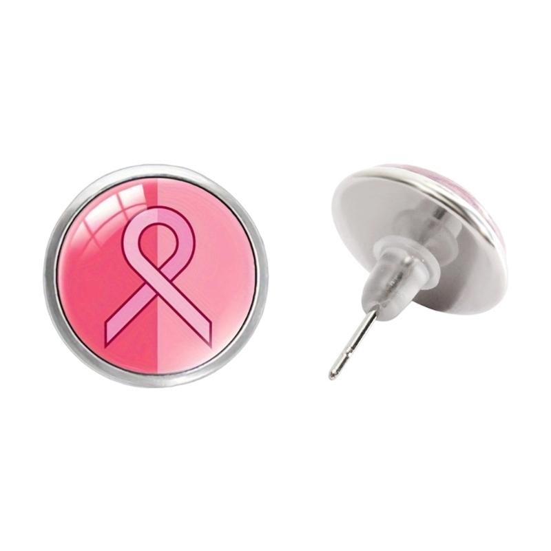 Stylish Breast Cancers Awareness Earrings Gemstones Glass Material Ear Accessories For Fashionable Outfit Pairing