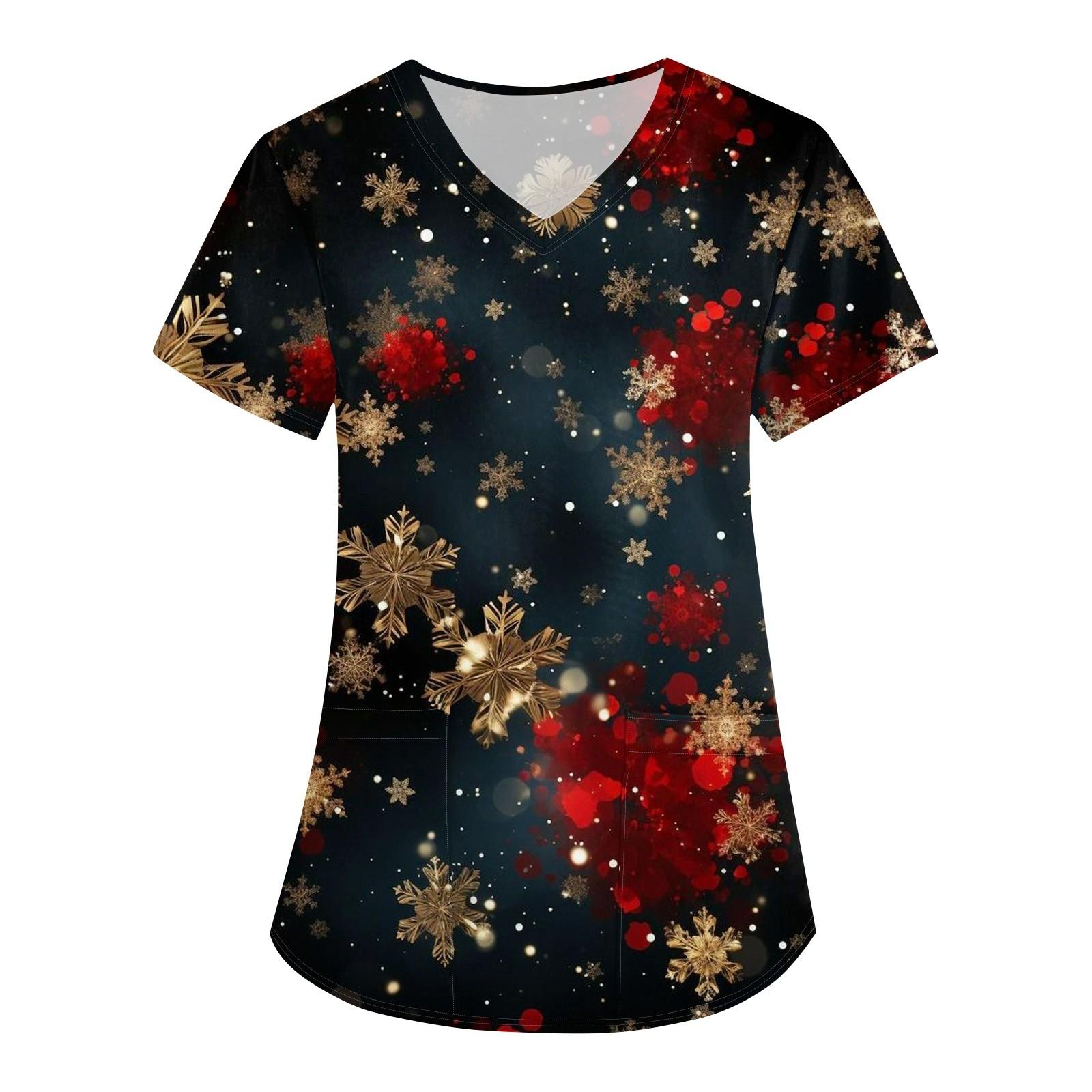 

Жіноча робоча форма з принтом на Хеллоуїн, захисна робоча форма з V-подібним вирізом і кишенею XXL Темно-синій