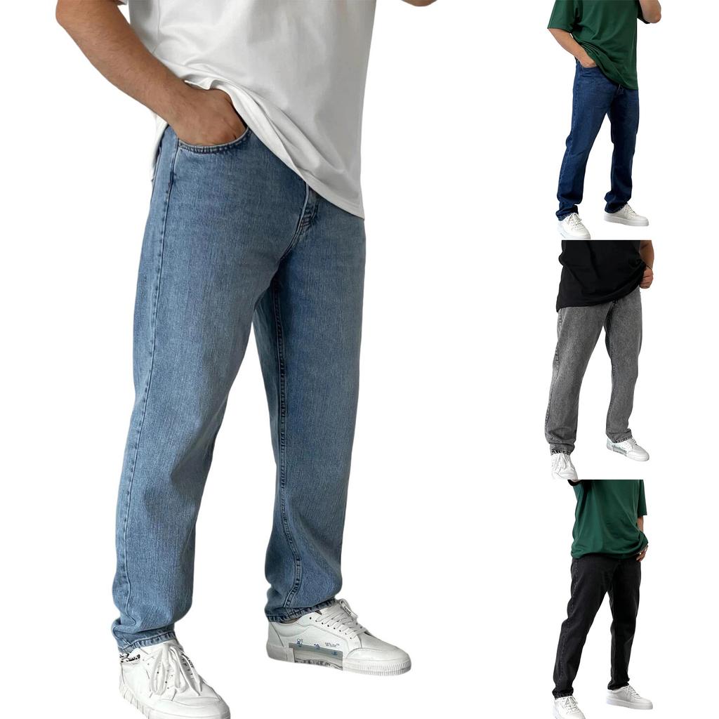 Herren Lässige Kleine Gerade Jeanshosen Mode Weite Hosen Farbe Jeans