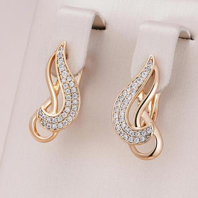 Hollow Drop Shape Double Zircon Drop Earrings for Women Real 18K Gold Color Smooth Jewelry