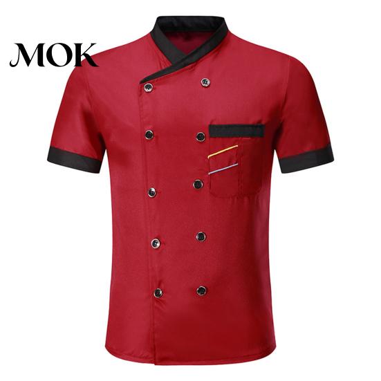 Chef Uniform Shirt Double-breasted Patch Pocket Stand Collar Buttons Short Sleeves Cook Kitchen Cooking Restaurant Unisex Plus Size Garment