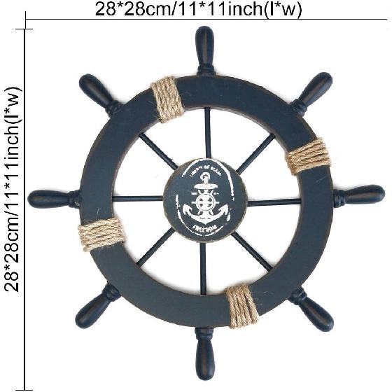 Rosenice Wooden Ship Wheel Nautical Boat Ship Wheel Wall Decor Dark Blue