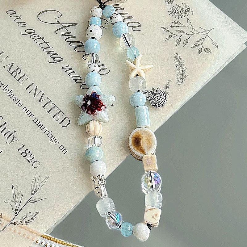 Handgefertigte Seestern-Muschel Handyhülle Lanyard & Armband mit niedlicher Kamera-Kette für Frauen
