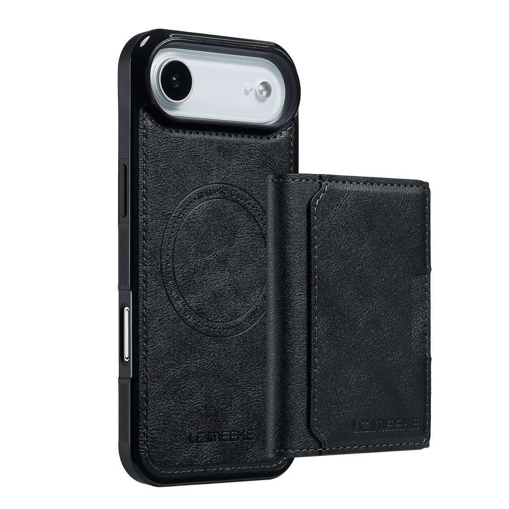 LC.IMEEKE L5 For iPhone 17 Air Magnetic Phone Case Leather Back Cover with Detachable Card Holder