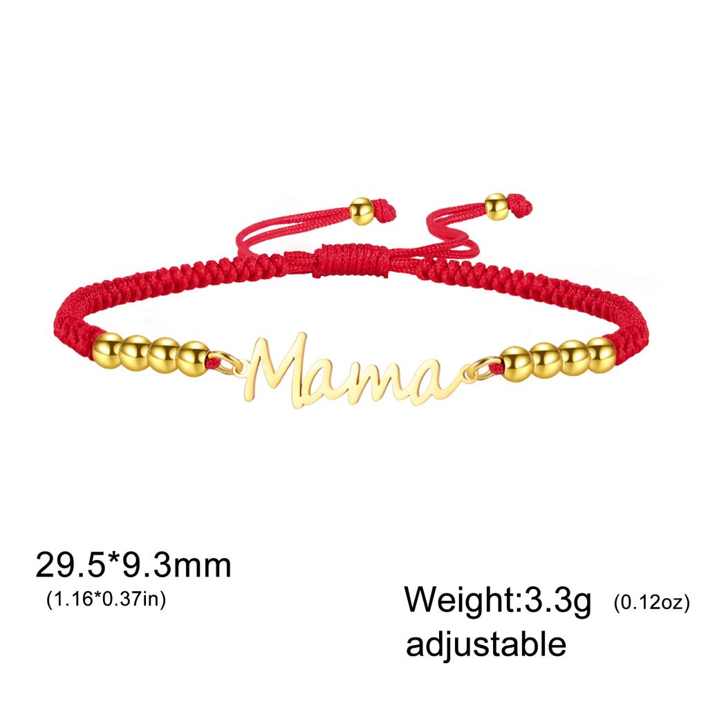 Lemegeton Mama Bracelets Wax Rope Adjustable Bracelet on Hand Fashion Stainless Steel Jewelry for Women Mother's Day Trend Gifts