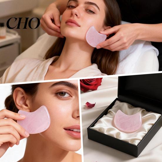 Jawline Contour Massager Pink Quartz Scraping Board Cat Head Shape Facial Massage Tool for Lifting Ergonomic Firming V-Face Line Relieves Fatigue