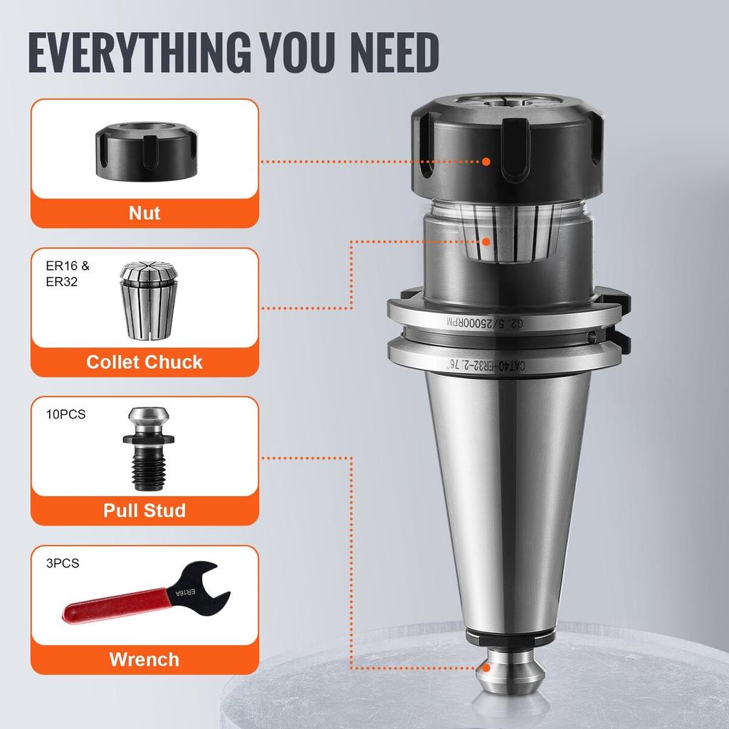 CAT40 Collet Holder ER 16/32 Collet Set, 35 PCs, SLN FMB ER16/32 APU Tool Holders Spring Steel Collet Chucks with 10 Pull Studs and 3 Wrenches, for
