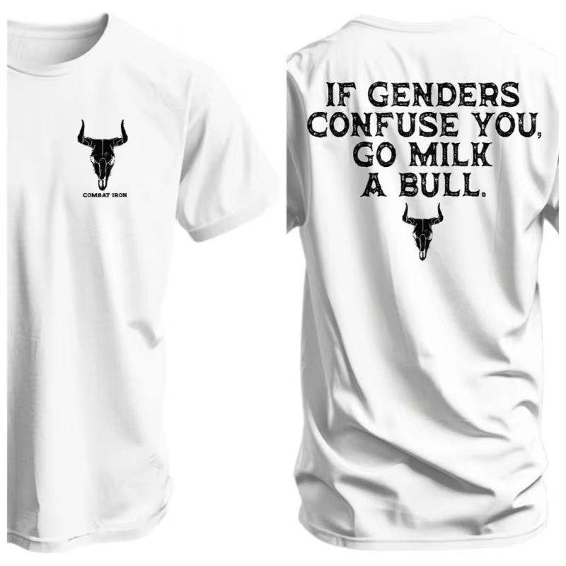 If Genders Confuse You Go Milk A Bull Mens Fashion TShirt Letters Printed Sarcastic Saying Tee Summer Fashion Short Sleeve Top