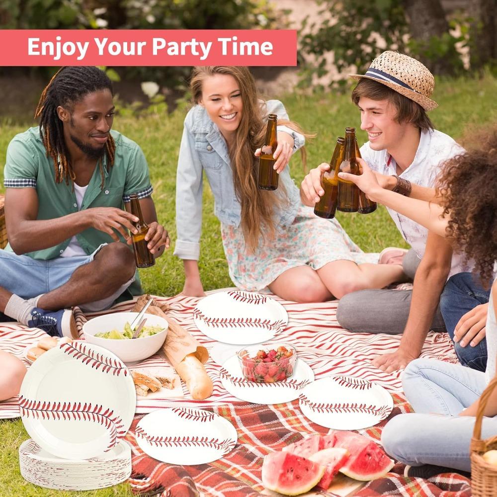 50pcs Baseball Party Paper Plates - 7Inch Round Baseball Dessert Plates for Cake Salad Fruit Pizza Disposable Themed Decoration