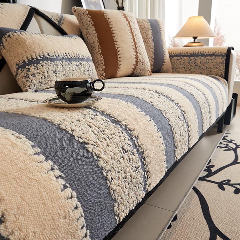 Vertical Shu Cotton Lint Sofa Cushion  New Autumn And Winter Thickened Non-Slip Sofa Cover Sofa Cover Cross-Border Special Supply