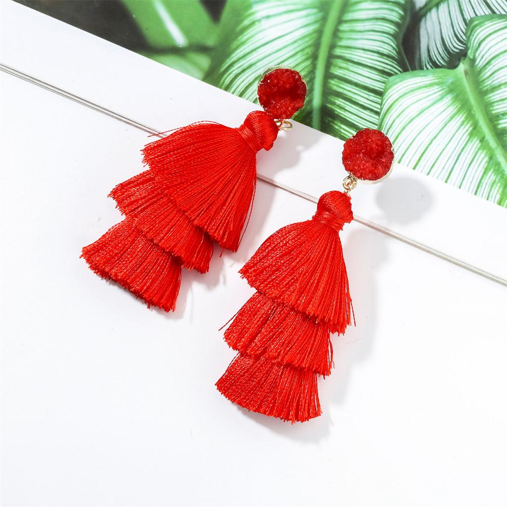 Green Tassel Earrings For Women Colorful Tassle 3 Tier Bohemian Earrings Dangle Drop Earrings For Women Gifts