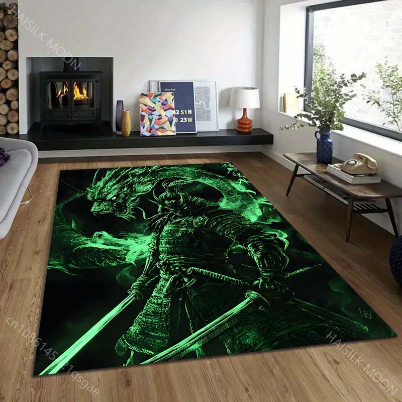 Multiple Sizes Samurai and Dragon Art Rug Pattern Carpet for Living Room Bedroom Sofa Home Decor Non-slip Floor Mat Luxury Gift