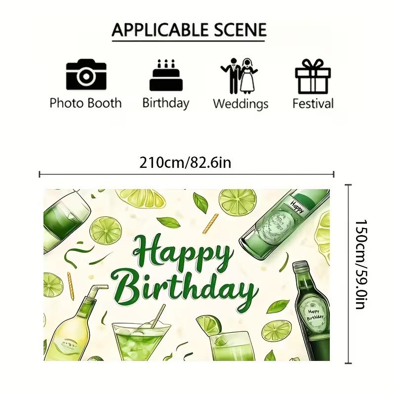 Cocktail & Lime Happy Birthday Tapestry, Summer Party Background