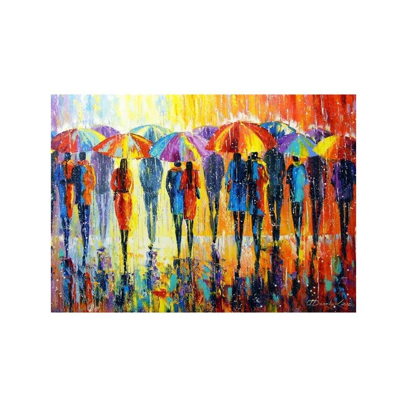 Abstract colourful umbrella landscape in the rain canvas painting oil wall of art for the modern living room home decor cuadros