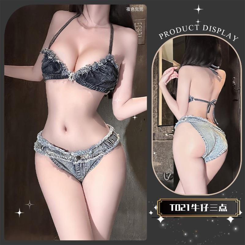 Erotic underwear sexy female ripped denim low waist spice girl temptation free qqny bikini new model