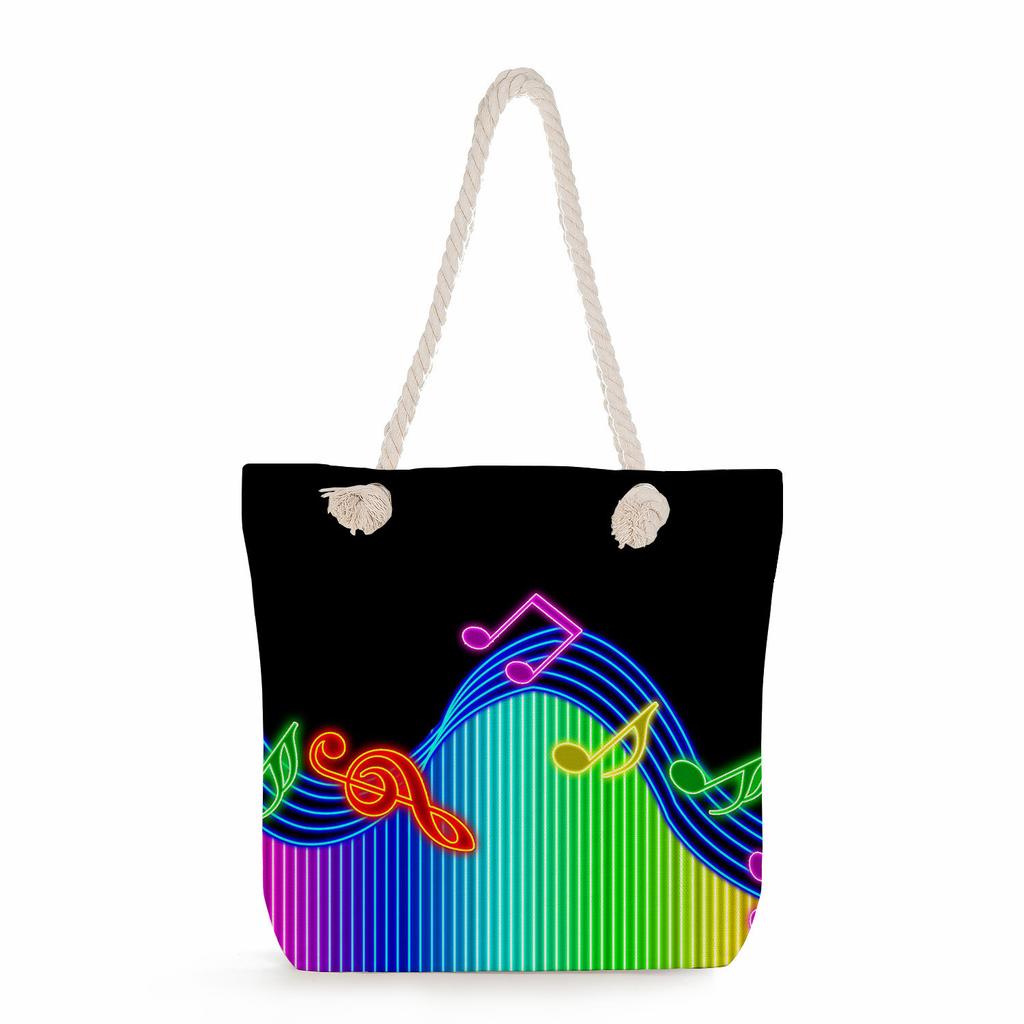 Multifunctional note Printed Thick Rope Shoulder Beach Bag Casual large capacity handbag 7611