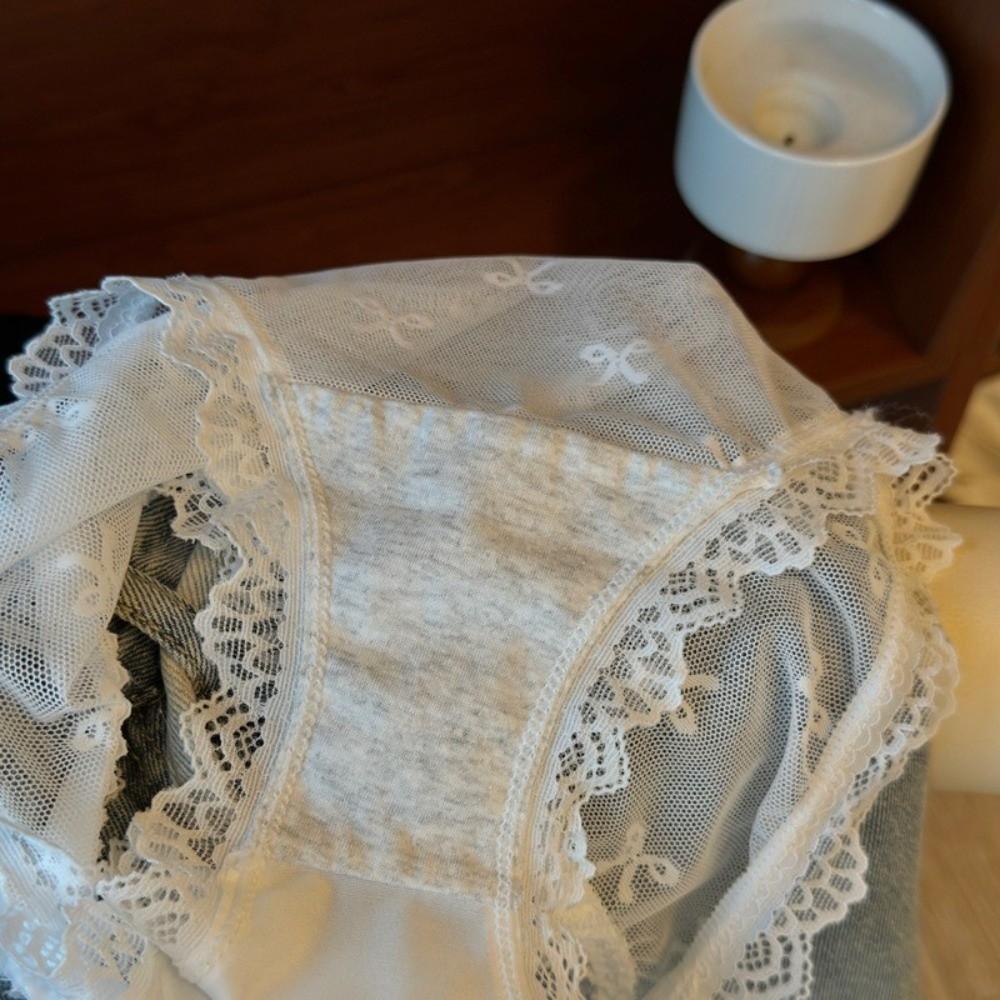 Bow Lace Panties Transparent Mesh Flower Briefs Breathable Underwear for Women  Lady