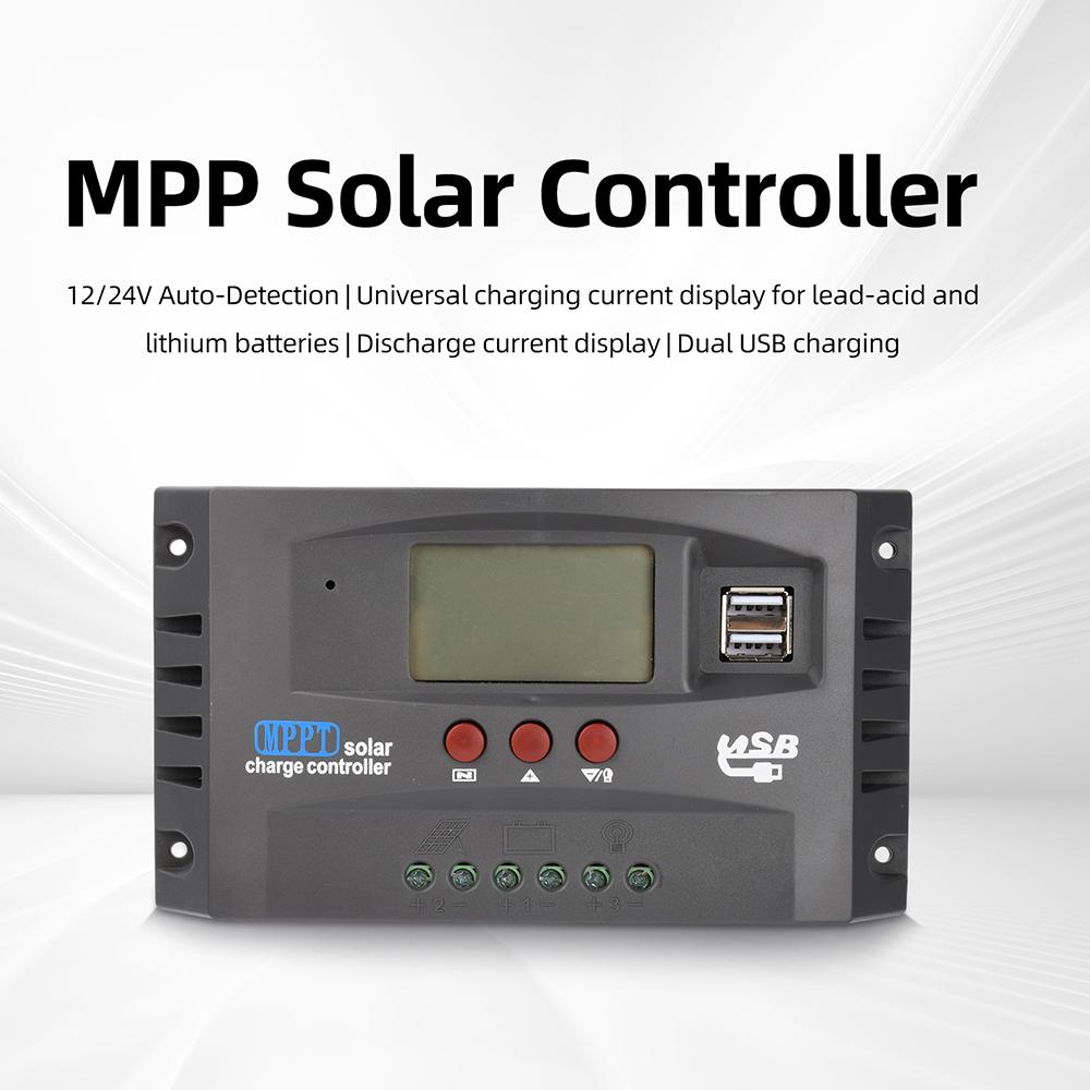 MPPT Solar Charge Controller 12V 24V Solar Panel Battery Charger 30A 60A 100A Dual USB LCD Display Regulator