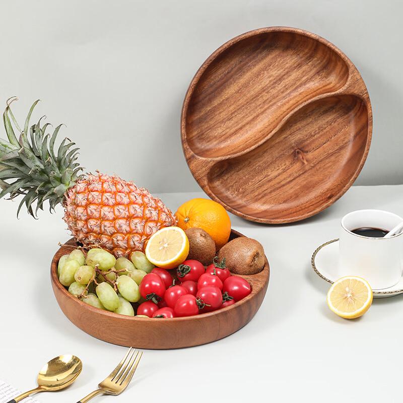 Ruhan Fresh Style Acacia Wood Round Divided Meal Plate