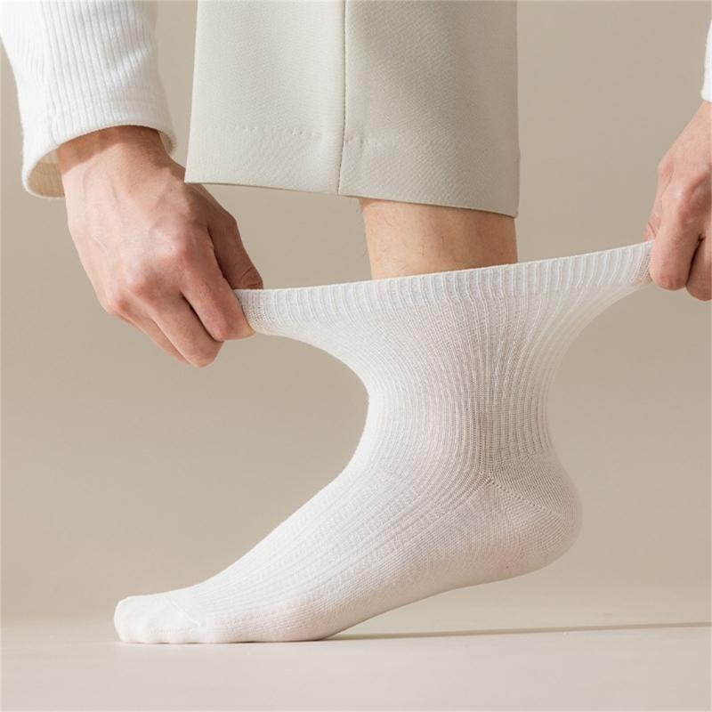 Solid Color Men Sock Spring Autumn Casual Basic Stocking Vertical Stripes Breathable Comfortable Casual Sports Socking