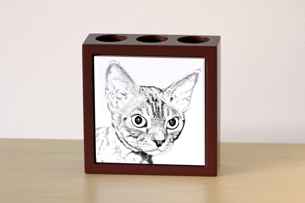 Devon Rex – Pen holder with a cat, desk organizer with a print | Art-Dog