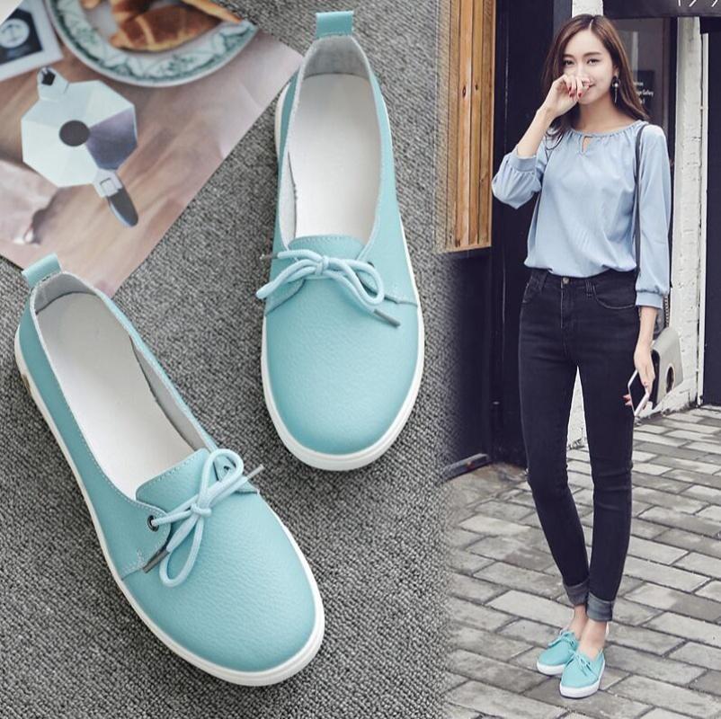 Studentinnen Gril Damen PU Leder Weiße Schuhe Ballerinas Plateau Schnürschuhe Koreanische Casual Vulkanisierte Schuhe