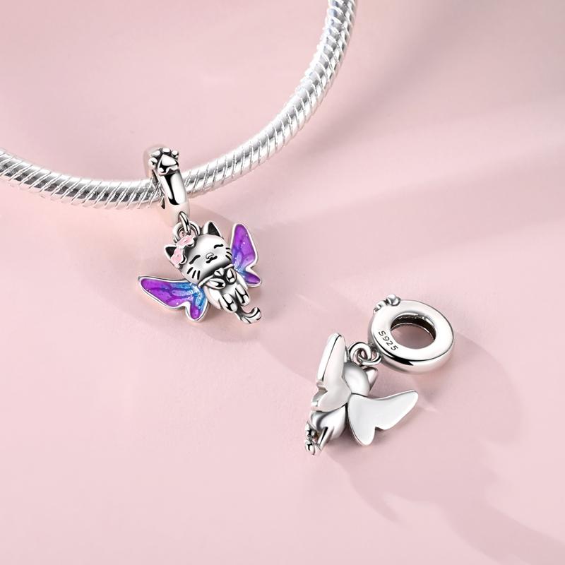 Tiere Pflanzen Serie Perlen Kupferrosa Pflanze Drehbar Kirschblüte Schmetterling Anhänger Damen Schmuck DIY Geschenk