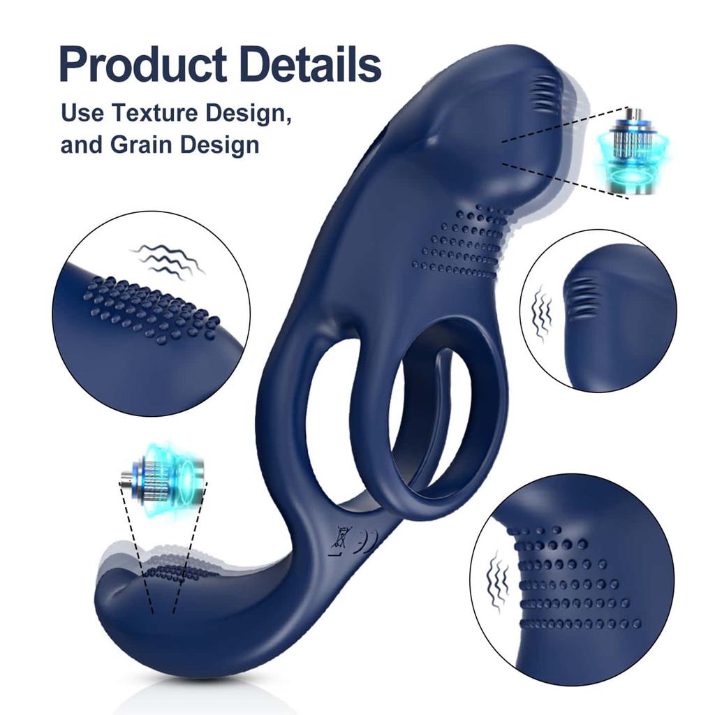 Vibrating Penis Ring Sex Toy - 3 In 1 Penis Ring  Vibrator with 10 Vibration Patterns, Clitoral and Perineal Stimulator  for Male Erection Training