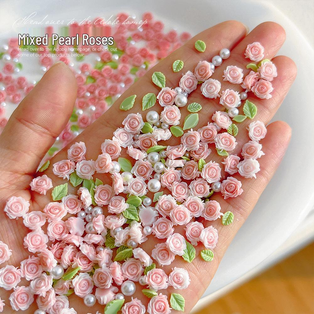 

Pink 3D Rose Nail Art: Mixed Resin Flowers & Pearls