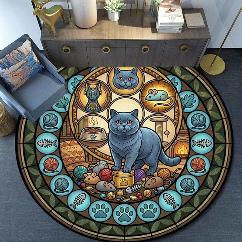 Cat Nature Symbols Round Area Rug Under Office Chairs Bedroom Living Room Home Decor