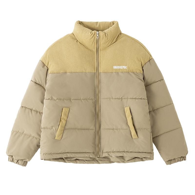 Corduroy cotton jacket women's 2025 new winter cropped jacket contrast splicing couple padded jacket thick cotton jacket