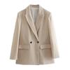 Women's Fashion Double Breasted Loose Fitting Blazer Coat Vintage Long Sleeve Pockets Female Outerwear Chic Veste