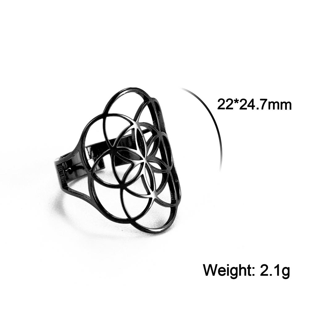 Unift Sacred Geometry Flower of Life Ring Adjustable Stainless Steel Ring Men Women Accessories Vintage Filigree Viking Jewelry
