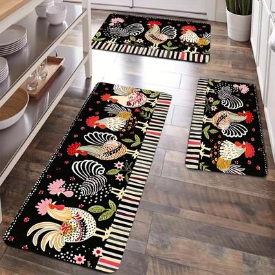 1Pcs Anti Fatigue Kitchen Rugs, OneHouse Rooster Print Waterproof Non-Slip Thick Cushioned Kitchen Mat Heavy Duty Comfort Standing Mat for Kitchen