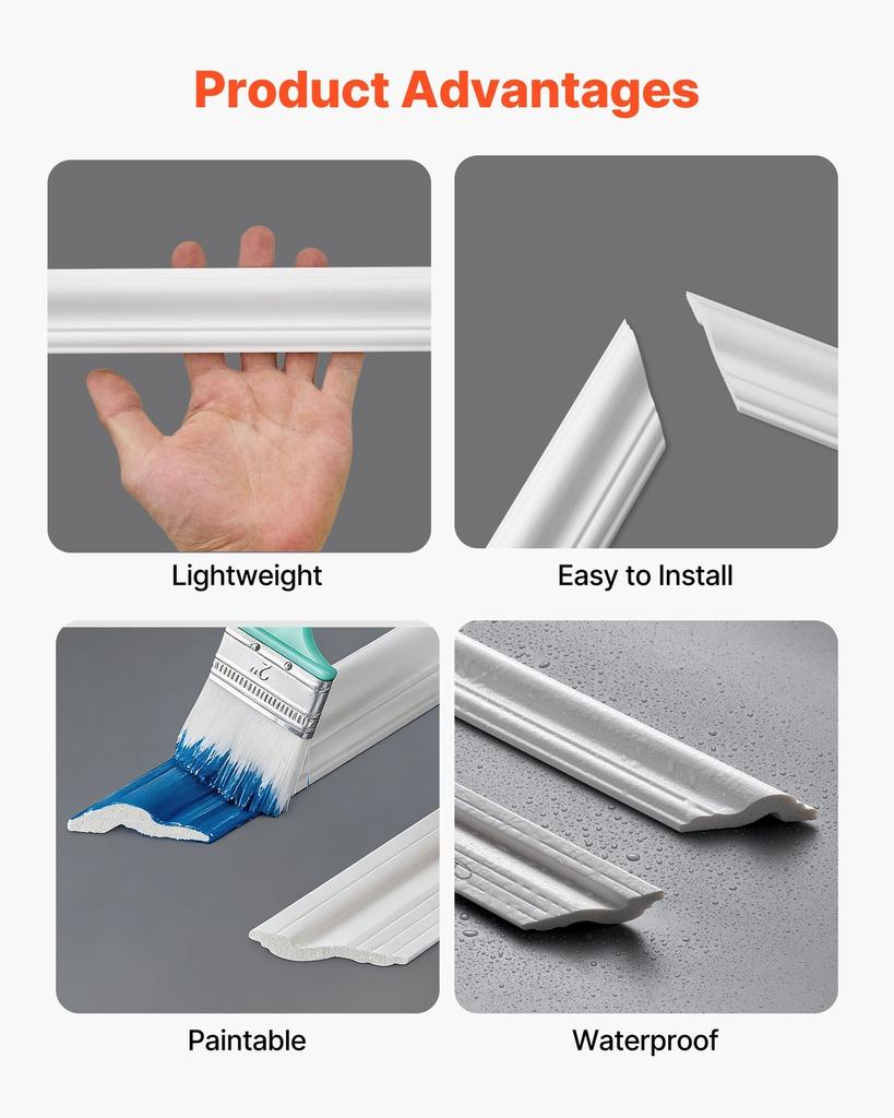 Wall Molding 6 Pack, Wainscoting Panels Kit, Lightweight Paintable Polystyrene, Easy To Install, Waterproof Accent Wall Trim for Interior Décor Living