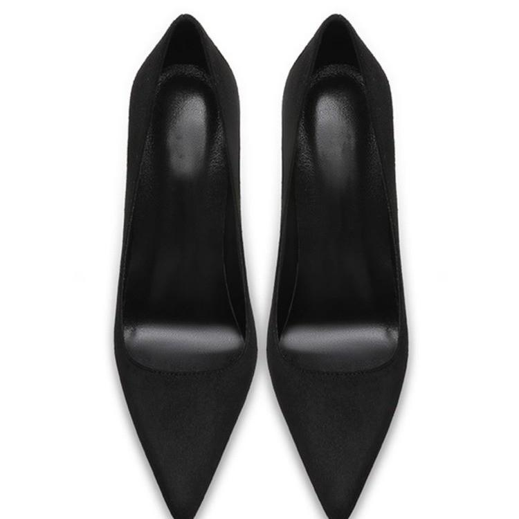 Suede pointed super high heels women's thin heels light mouth sexy spring and autumn 2025 new fashionable sexy black sole single shoes