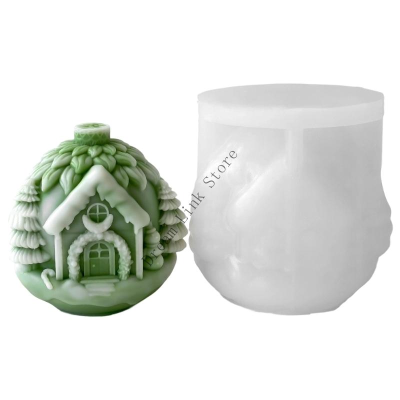 Q1FD Christmas House Mould Silicone Molds Ornament Molds Castings Molds Handmade Plasters Molds Craft Supplies