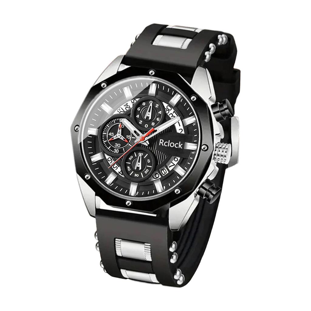 Men's Silicone Strap Watch with Multifunctional Calendar Design Waterproof Sports Wristwatch for Daily Use and Outdoor Activities