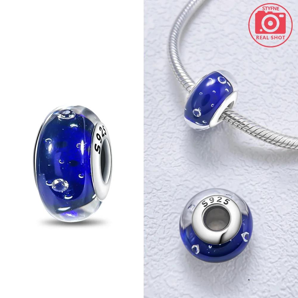 925 Silver Bracelet Women Diy Jewelry Gift Accessories Charms Beads Pink Murano Glass Blue Flower Butterfly Beads